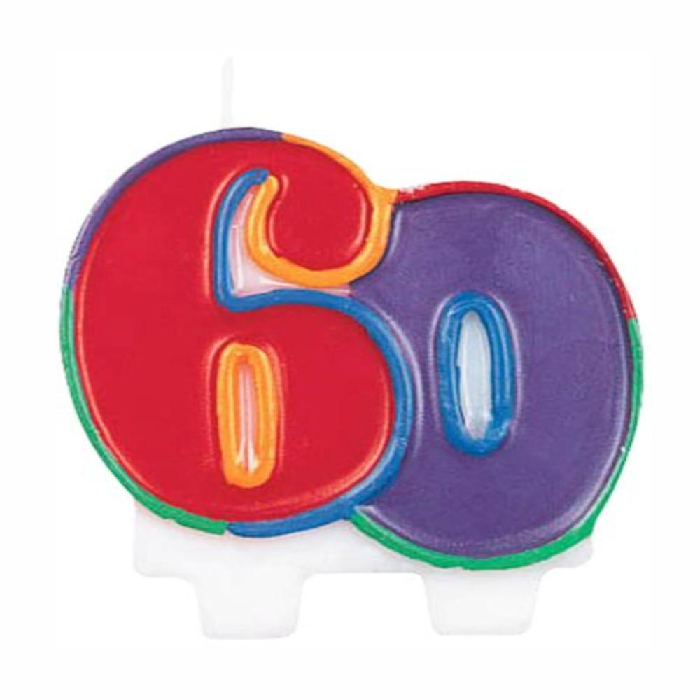 Number 60 Flat Molded Candle 2 3/4in Party Accessories - Party Centre