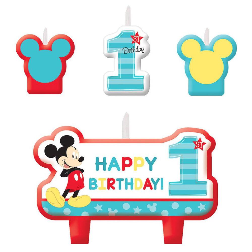 Mickey's Fun To Be One Birthday Candle Set 4pcs Party Accessories - Party Centre