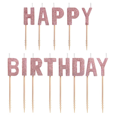Blush Birthday Glitter Pick Candles 13pcs