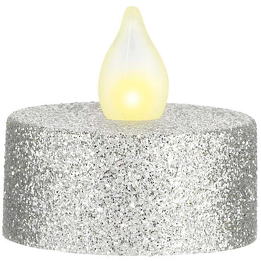 Silver LED Glitter Tea Lights 10pcs Party Accessories - Party Centre