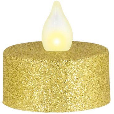 Gold LED Glitter Tea Lights 10pcs Party Accessories - Party Centre