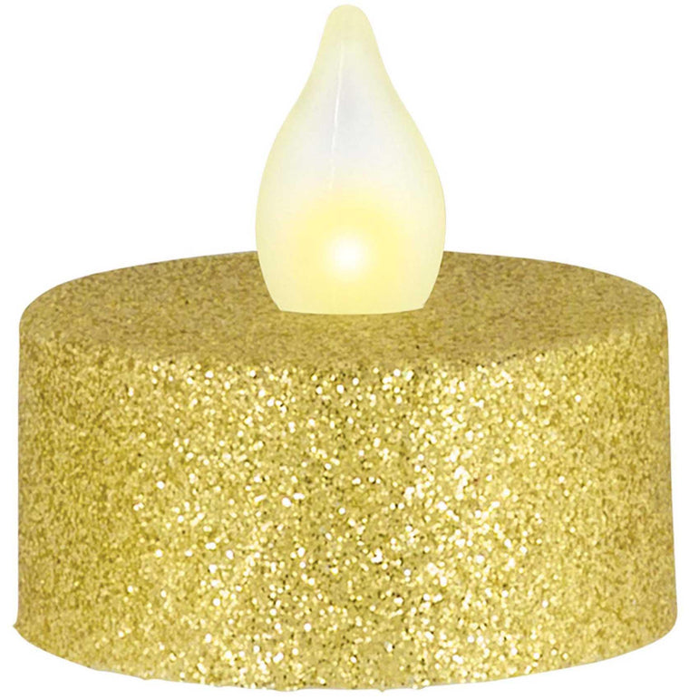 Gold LED Glitter Tea Lights 10pcs Party Accessories - Party Centre