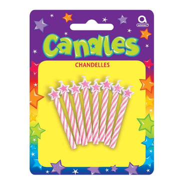 Pink Spirals Candles With Star Toppers 2.50in, 8pcs Party Accessories - Party Centre