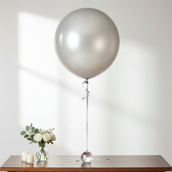 Metallic Silver Latex Balloons 24in, 4pcs Balloons & Streamers - Party Centre