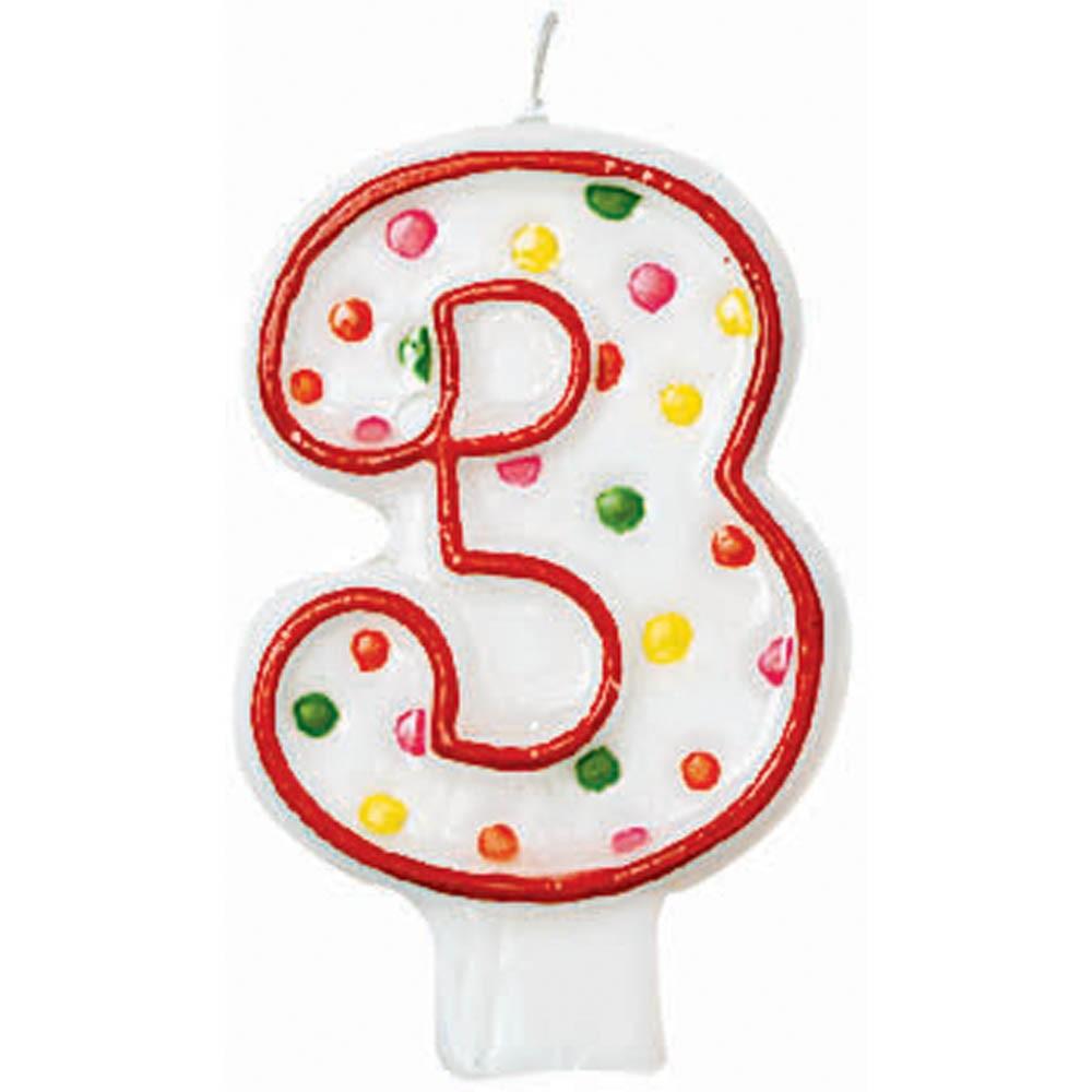 Number 3 Polka Dots Birthday Candle 3in Party Accessories - Party Centre