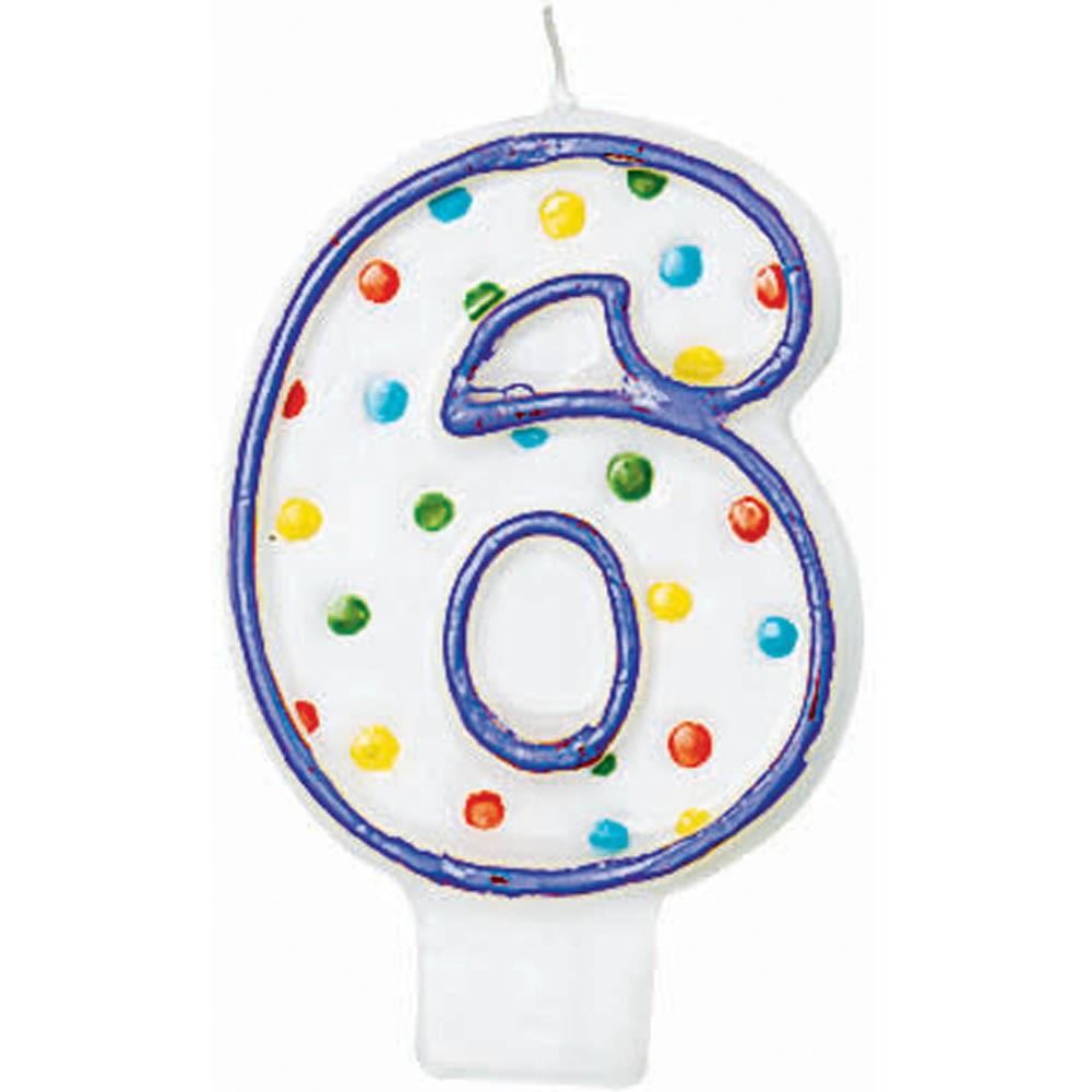 Number 6 Polka Dots Birthday Candle 3in Party Accessories - Party Centre
