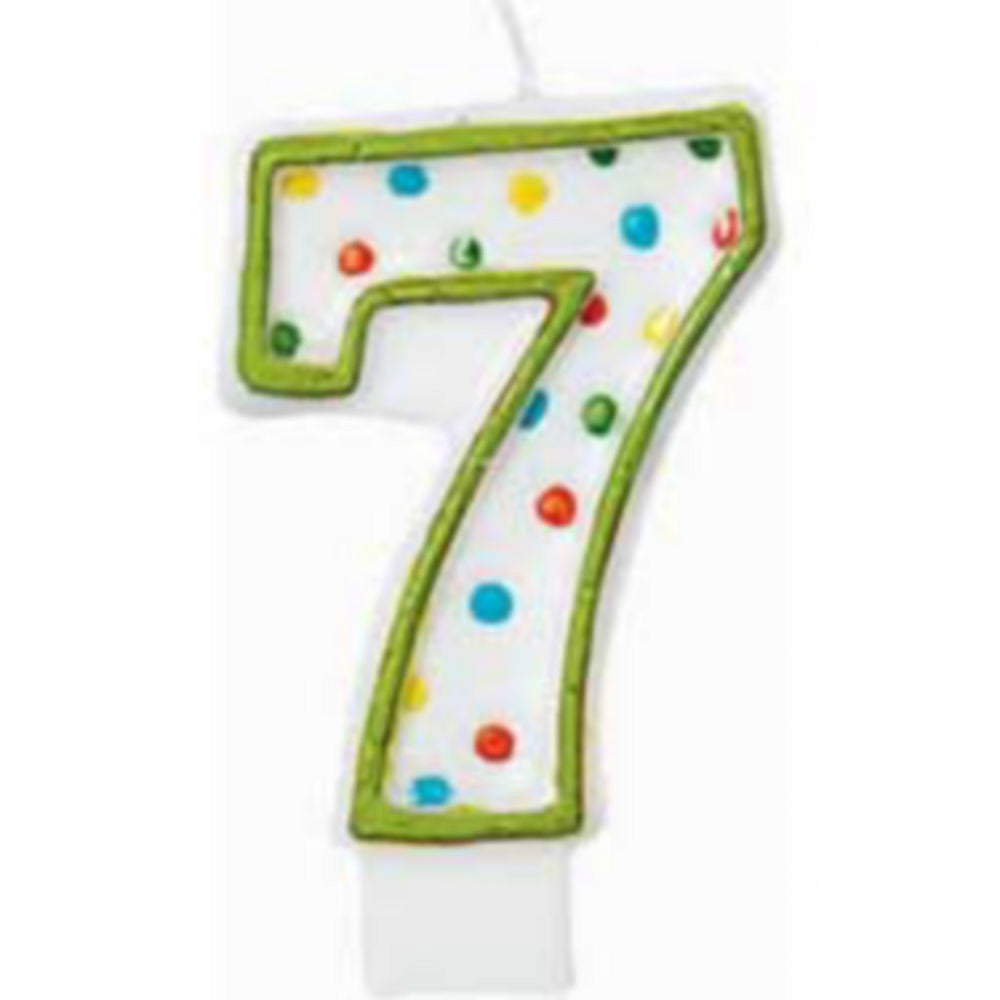 Number 7 Polka Dots Birthday Candle 3in Party Accessories - Party Centre