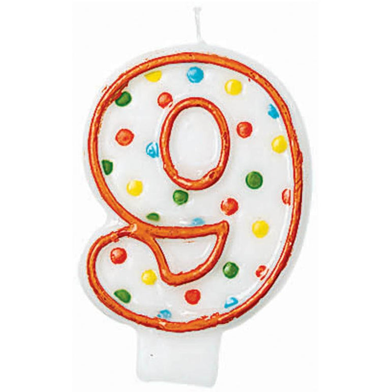 Number 9 Polka Dots Birthday Candle 3in Party Accessories - Party Centre