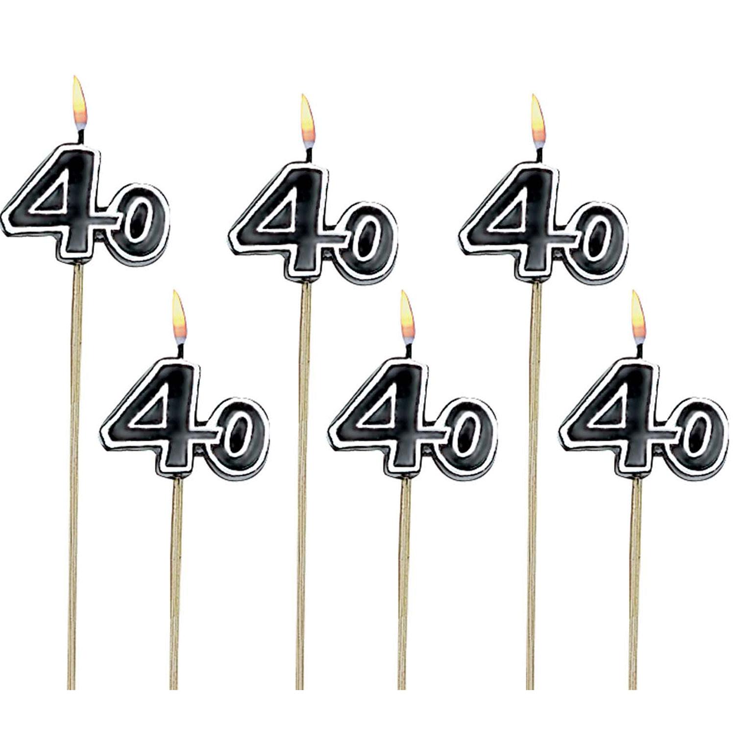 40th Birthday Decorative Pick Candles 6pcs