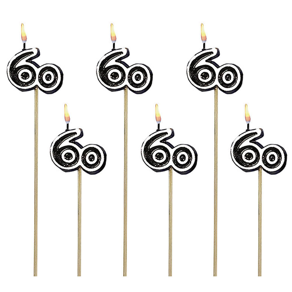 60th Birthday Decorative Pick Candles 6pcs