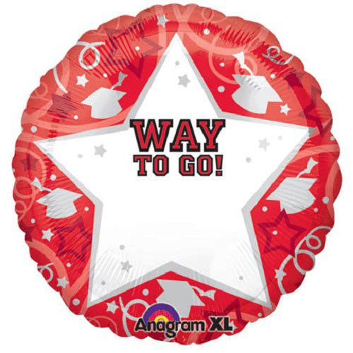 Red Way To Go Grad Personalized Balloon 22in Balloons & Streamers - Party Centre