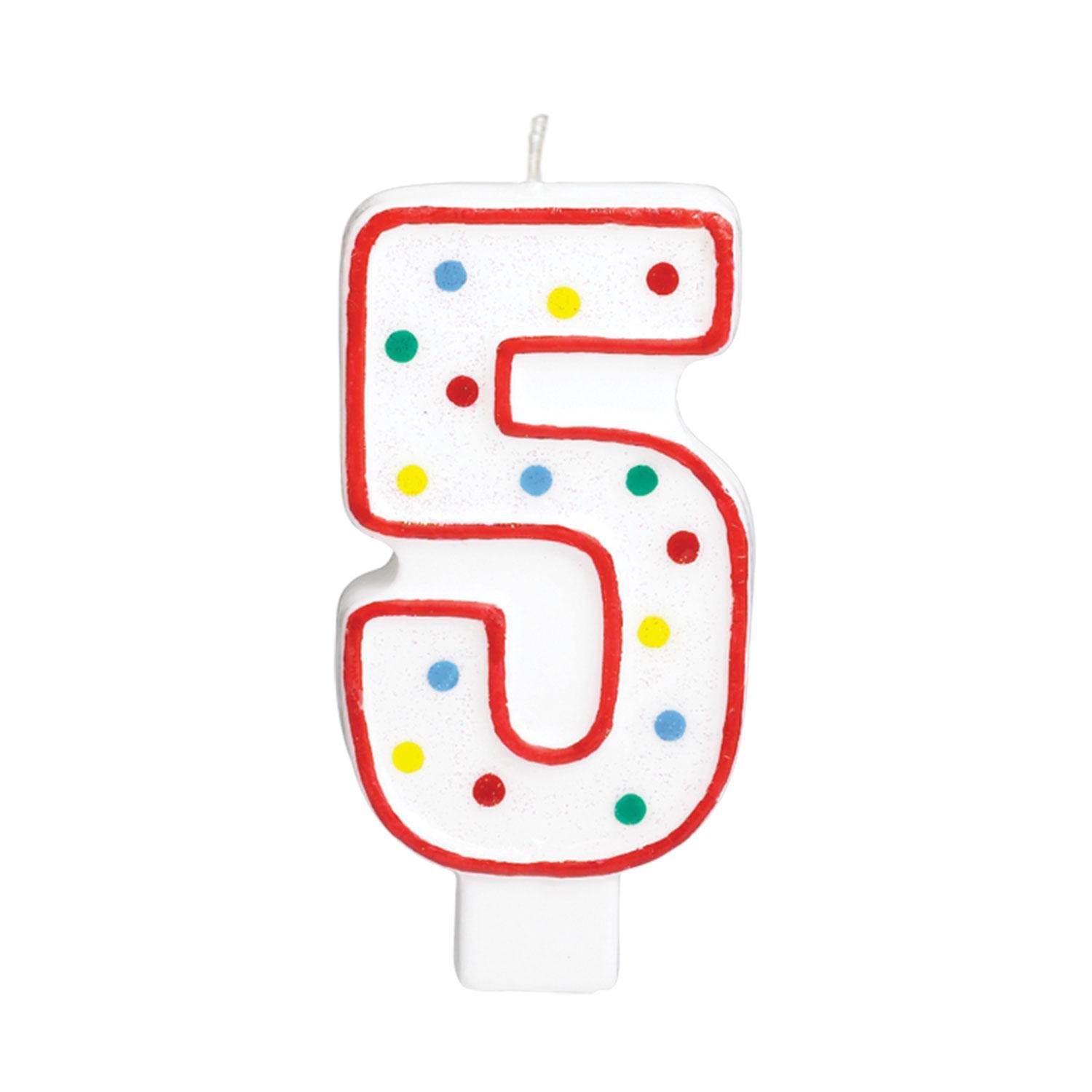 Number 5  Polka Dot Molded Candle 5in Party Accessories - Party Centre