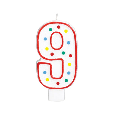 Number 9  Polka Dot Molded Candle 5in Party Accessories - Party Centre