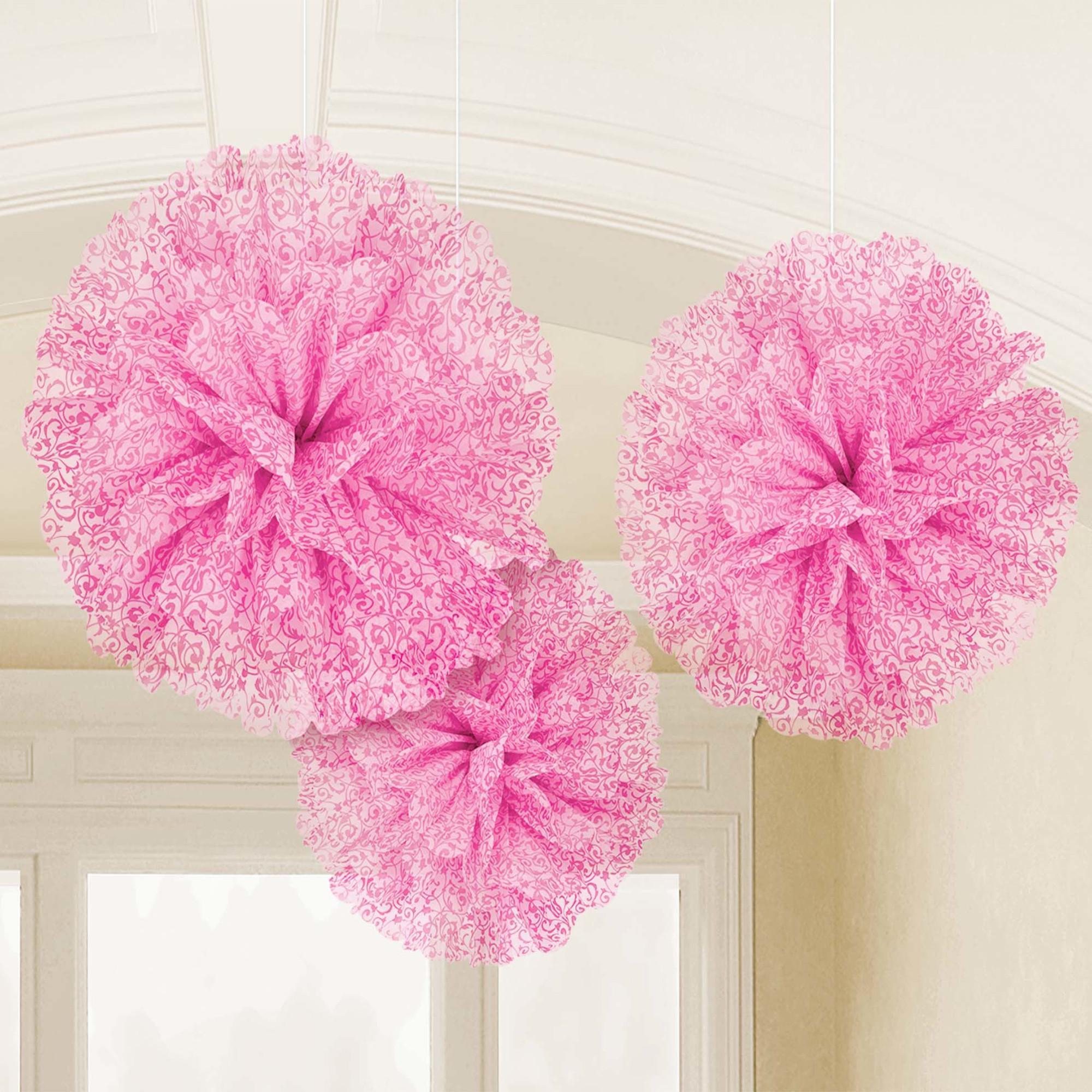 Bright Pink Fluffy Decorations 3pcs