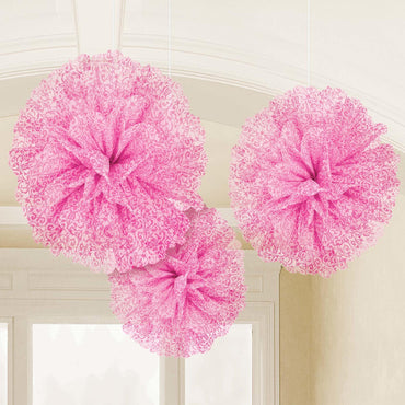 Bright Pink Fluffy Decorations 3pcs