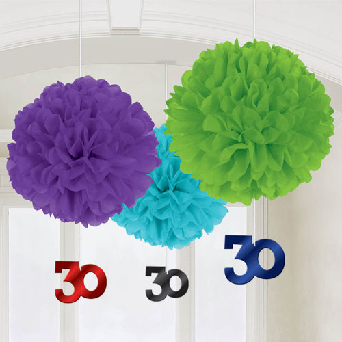 30th Birthday Fluffy With Danglers 3pcs Decorations - Party Centre