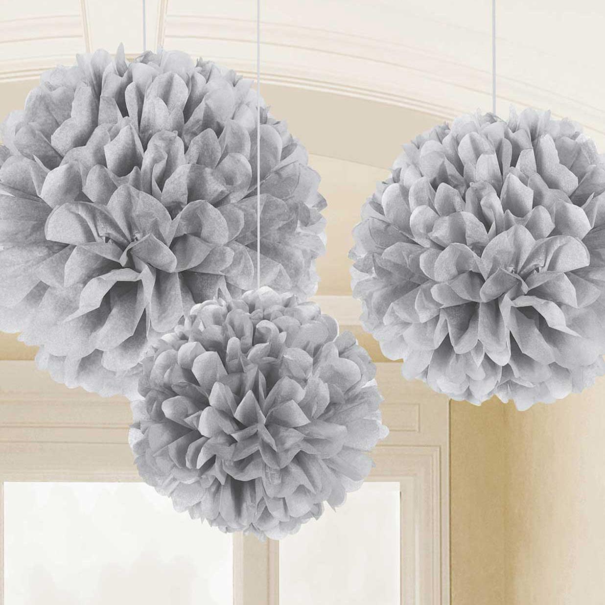 Silver Fluffy Hanging Decoration Decorations - Party Centre
