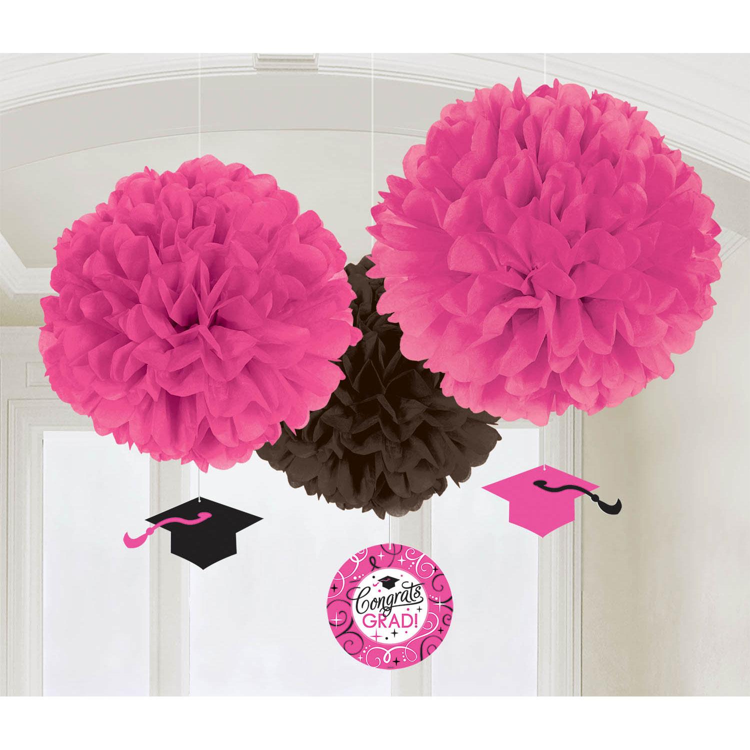 Sparkling Grad Fluffies With Dangler 3pcs Decorations - Party Centre