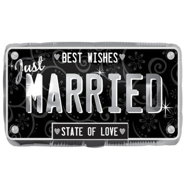 Just Married License Plate Foil Balloon 22 x 13in Balloons & Streamers - Party Centre