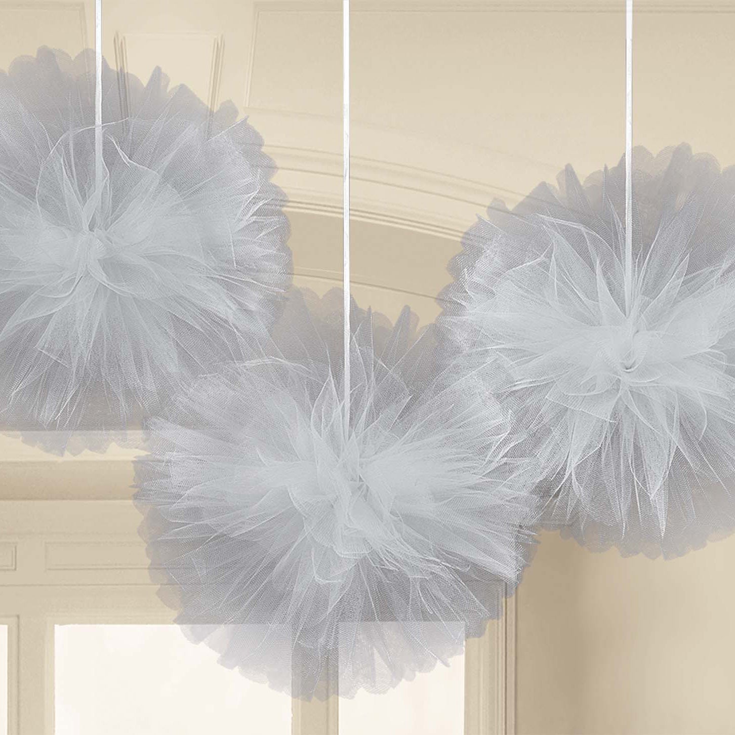 Silver Fluffy Tulle Decoration 3pcs