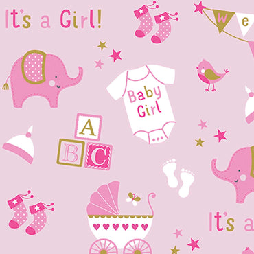 Baby Girl Elephant Jumbo Paper Gift Wrap Party Favors - Party Centre