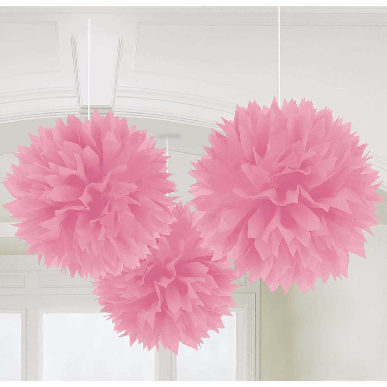 New Pink Fluffy Paper Tissue Decoration 16in Decorations - Party Centre