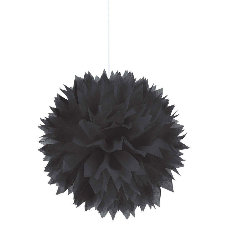 Jet Black Fluffy Tissue Decorations 3pcs Decorations - Party Centre