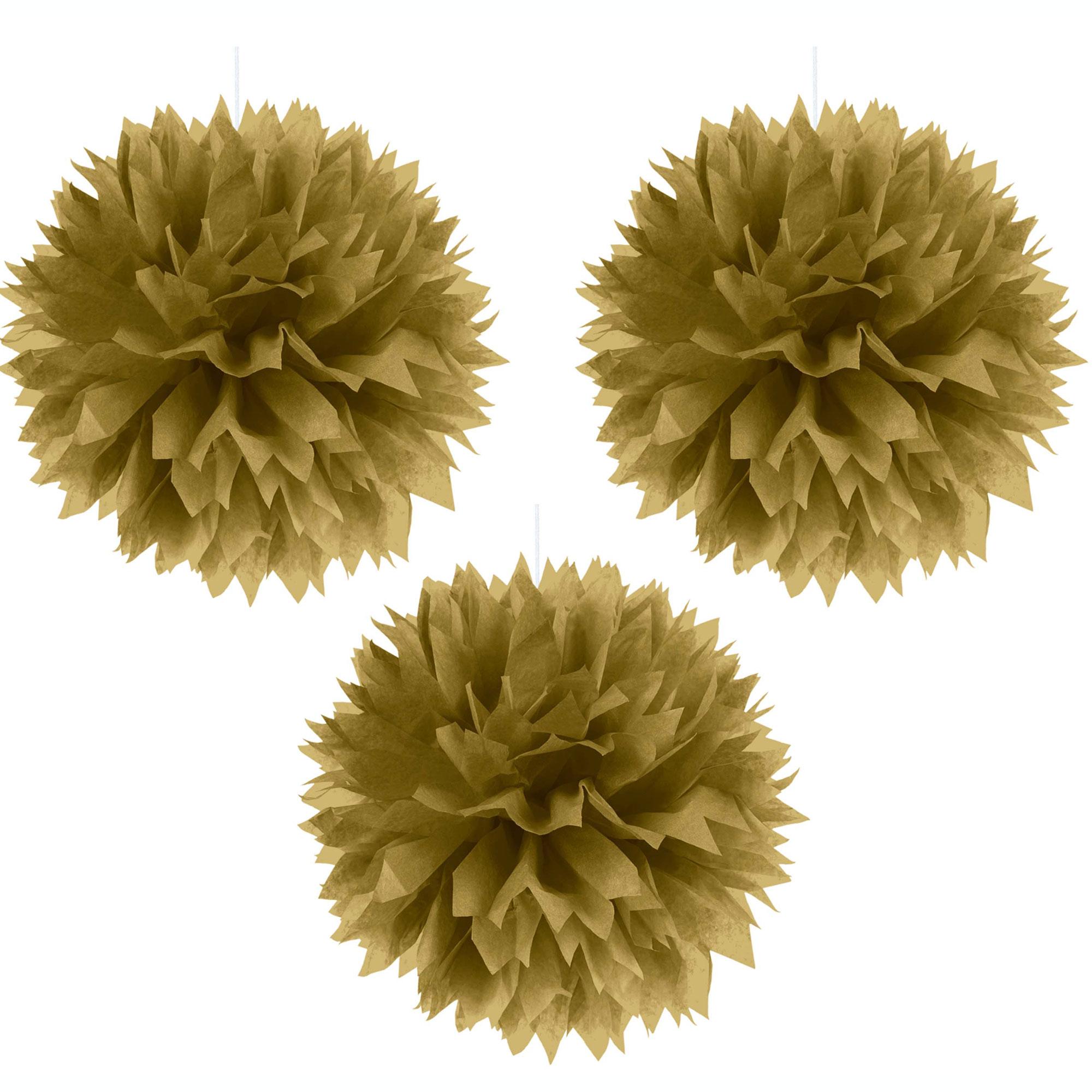 Gold Fluffy Paper Tissue Decoration 16in Decorations - Party Centre