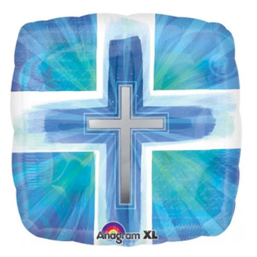 Joyous Cross Blue Verses Foil Balloon 18in Balloons & Streamers - Party Centre