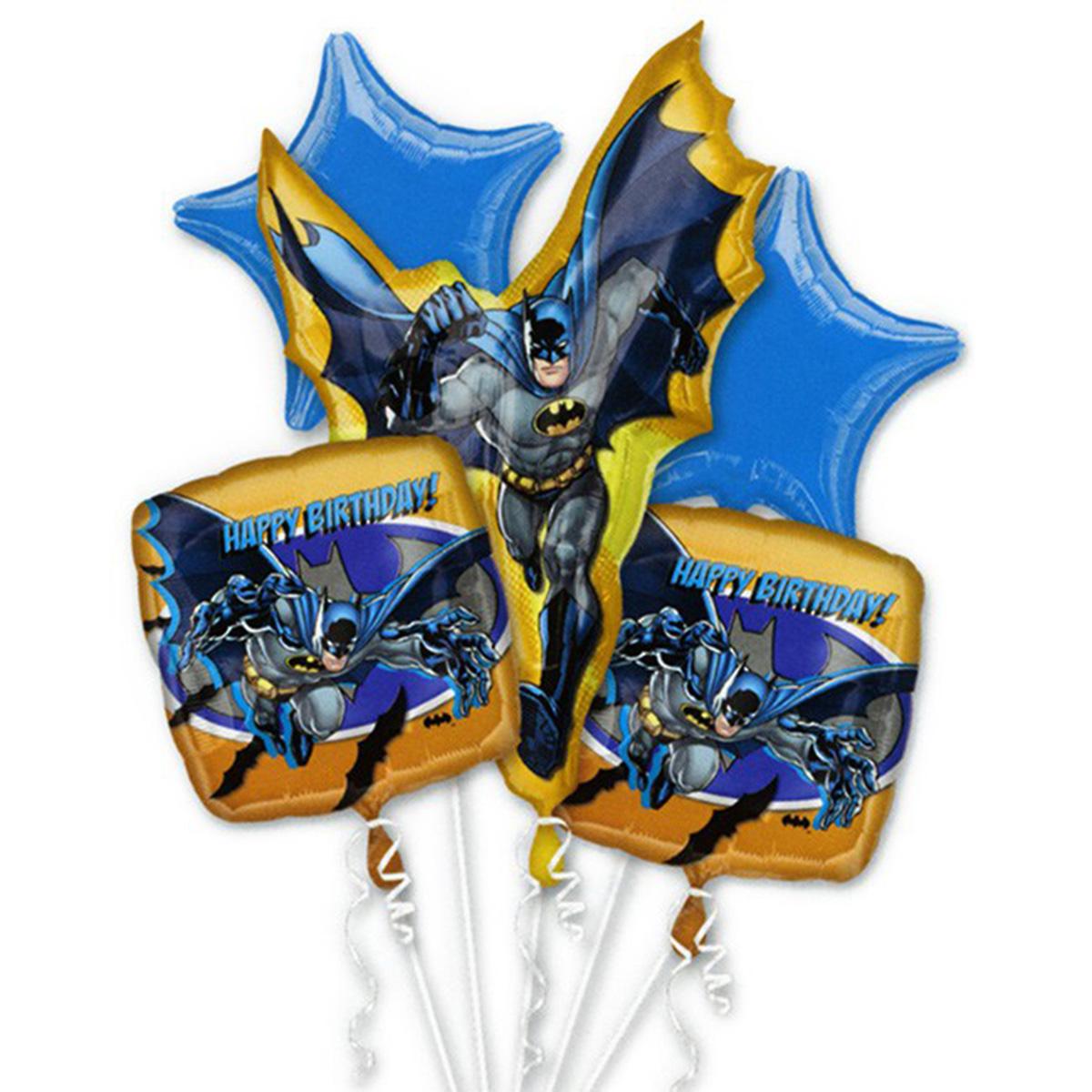 Batman Birthday Bouquet 5ct Balloons & Streamers - Party Centre
