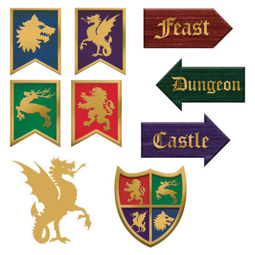 Medieval Printed Paper Cutouts 12pcs Decorations - Party Centre