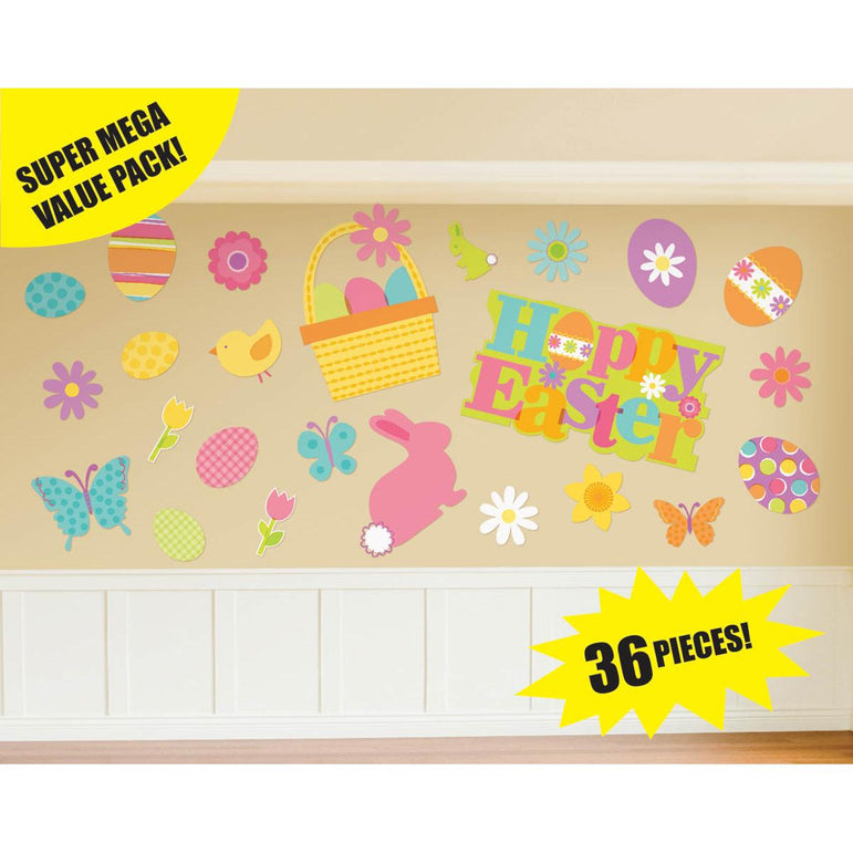 Easter Printed Paper Cutouts 36pcs Decorations - Party Centre