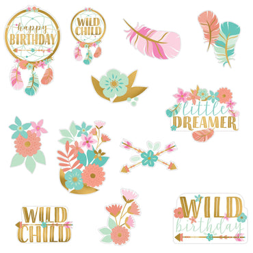 Boho Birthday Girl Cutouts 12pcs Decorations - Party Centre