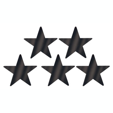 Jet Black Star Foil Cutout 9in 5pcs Decorations - Party Centre