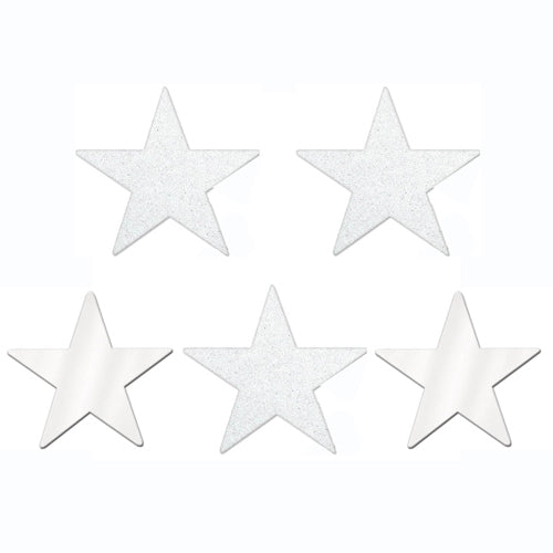 Frosty White Star Glitter and Foil Cutout 5in 5pcs Decorations - Party Centre