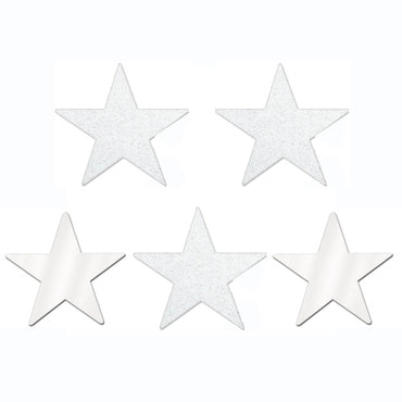 Frosty White Star Glitter and Foil Cutout 5in 5pcs Decorations - Party Centre