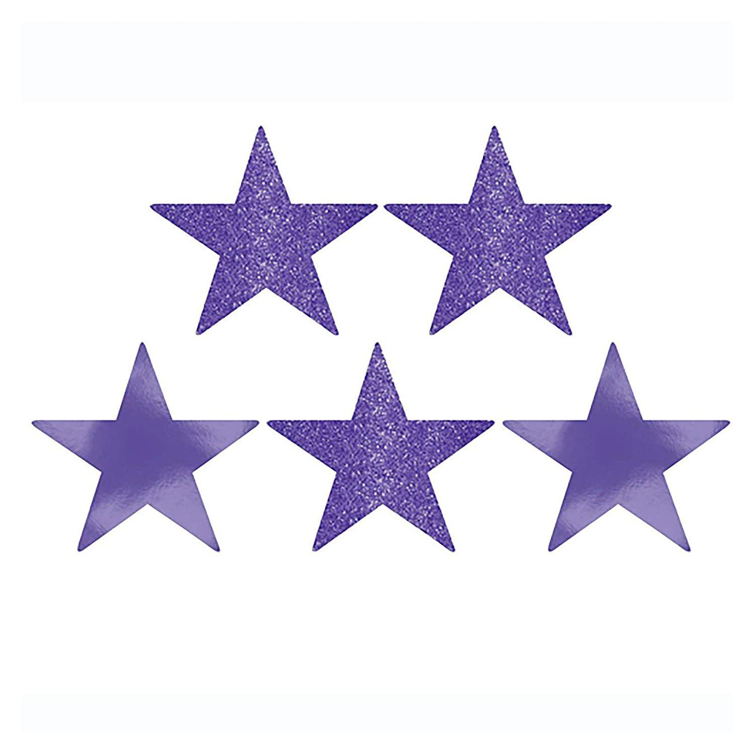 New Purple Star Glitter and Foil Cutout 5in 5pcs Decorations - Party Centre