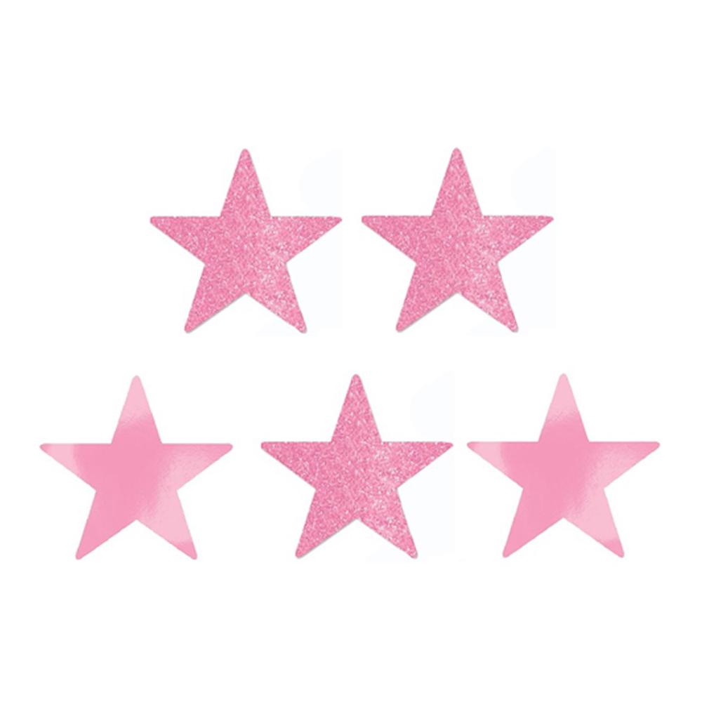 New Pink Star Glitter and Foil Cutout 5in 5pcs Decorations - Party Centre
