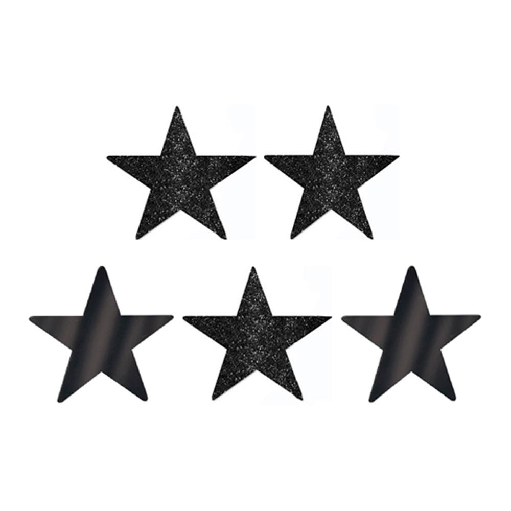Jet Black Star Glitter and Foil Cutout 5in 5pcs Decorations - Party Centre