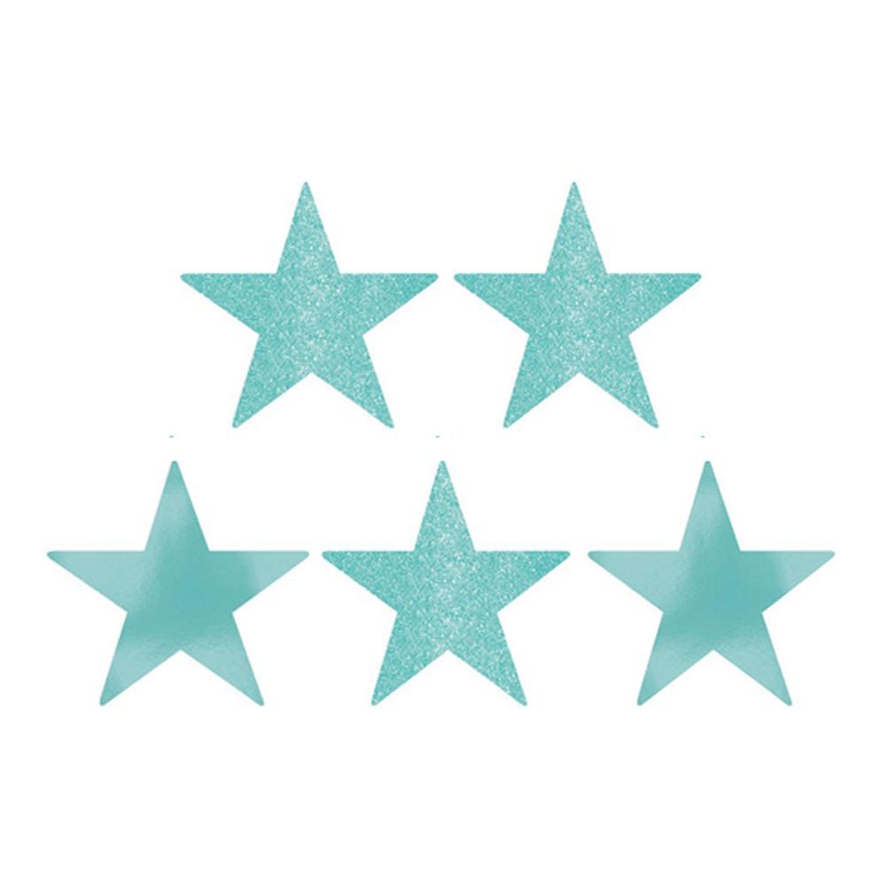 Robin's Egg Blue Star Glitter and Foil Cutout 5in 5pcs Decorations - Party Centre