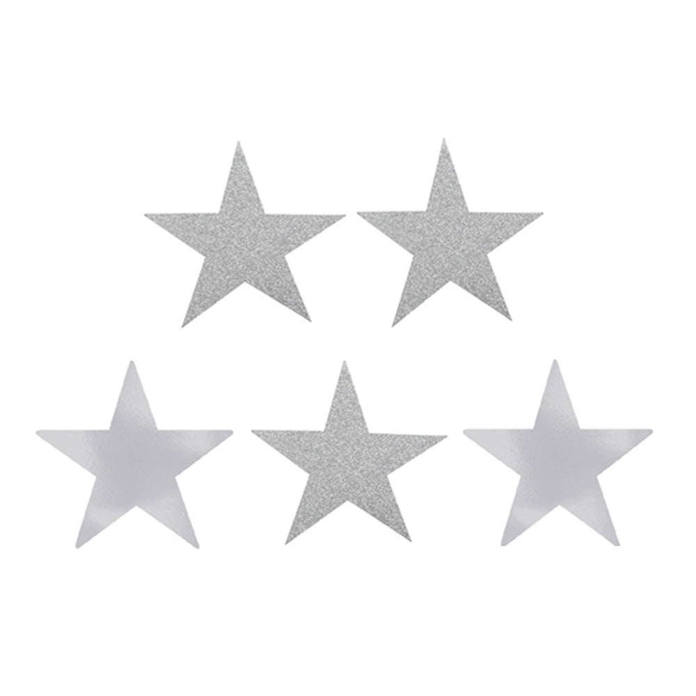 Silver Star Glitter and Foil Cutout 5in 5pcs Decorations - Party Centre