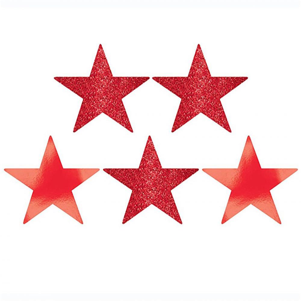 Apple Red Star Glitter and Foil Cutout 5in 5pcs Decorations - Party Centre