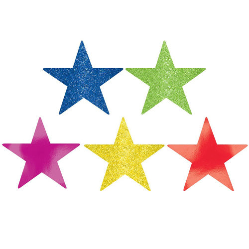 Rainbow Star Glitter and Foil Cutout 5in 5pcs Decorations - Party Centre
