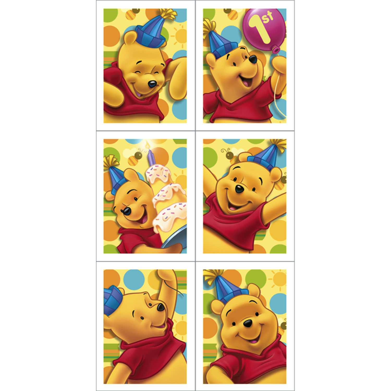 Pooh's 1st Birthday Stickers 4pcs Favours - Party Centre