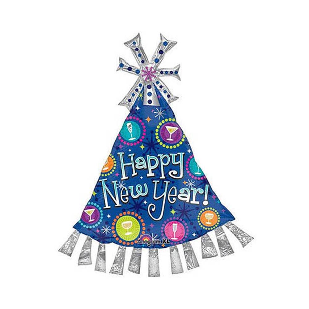 Happy New Year Party Hat Foil Balloon Balloons & Streamers - Party Centre