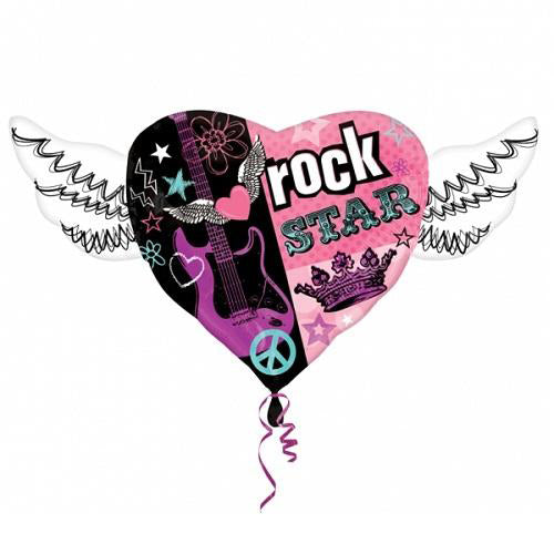 Rocker Girl Heart Wings Supershape Balloon 33in Balloons & Streamers - Party Centre