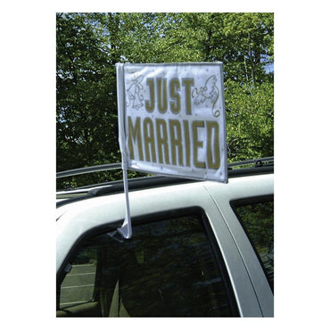 Just Married Car Flag 14 x 18in Favours - Party Centre
