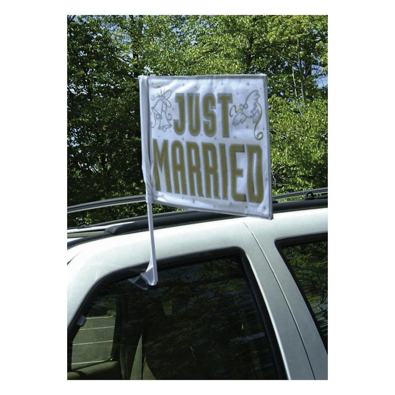 Just Married Car Flag 14 x 18in Favours - Party Centre