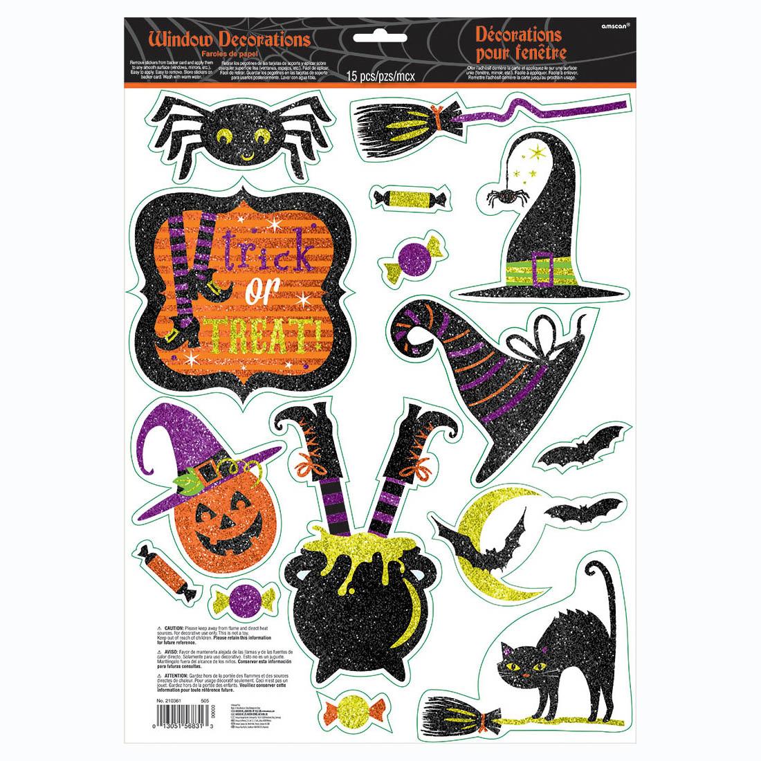 Witches Crew Window Glitter Decorations 15pcs Decorations - Party Centre