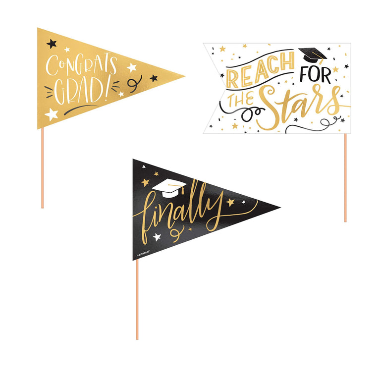 Grad Pennants Foil With Plastic Picks 6pcs Decorations - Party Centre